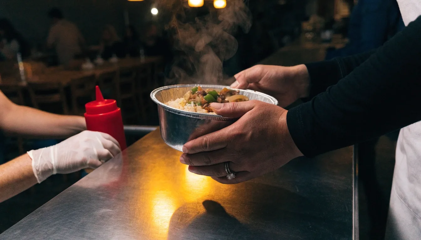 Costa Vida counter line at night with hands passing a fresh bowl