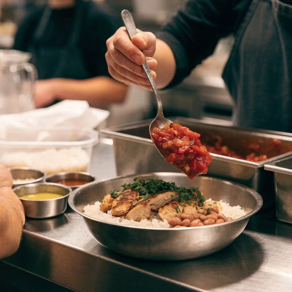 Salsa bar with bowls of salsas