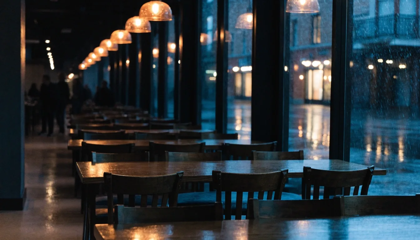 Costa Vida dining room at night under warm lights